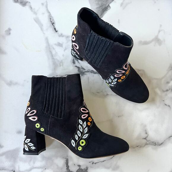 Sophia Webster Shoes - Sophia Webster Liliana Black Suede Embroidered Booties Size 38.5